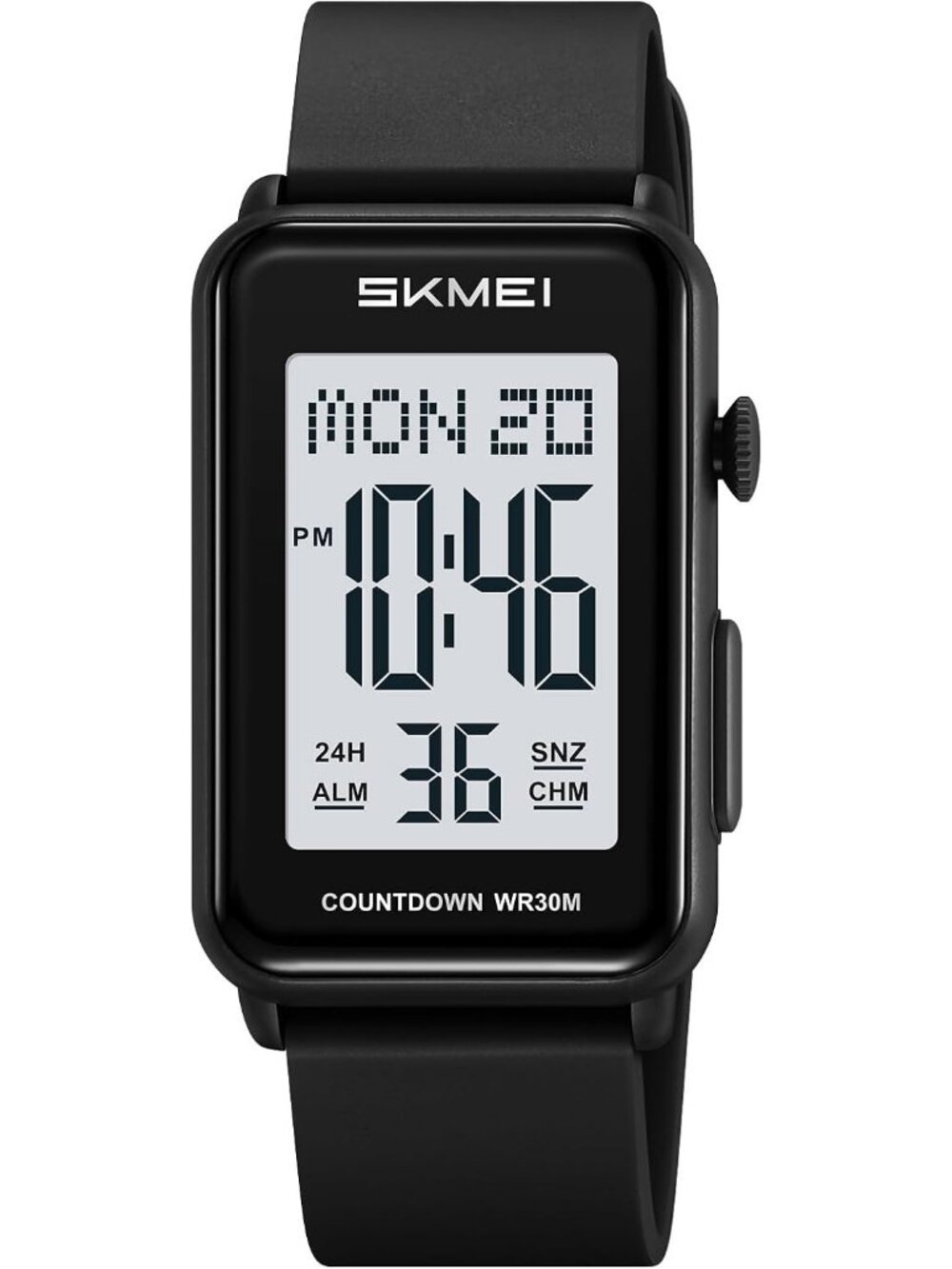 Unisex Black White Digital Big Numbers LED Sport Silicone Strap Wrist Watch